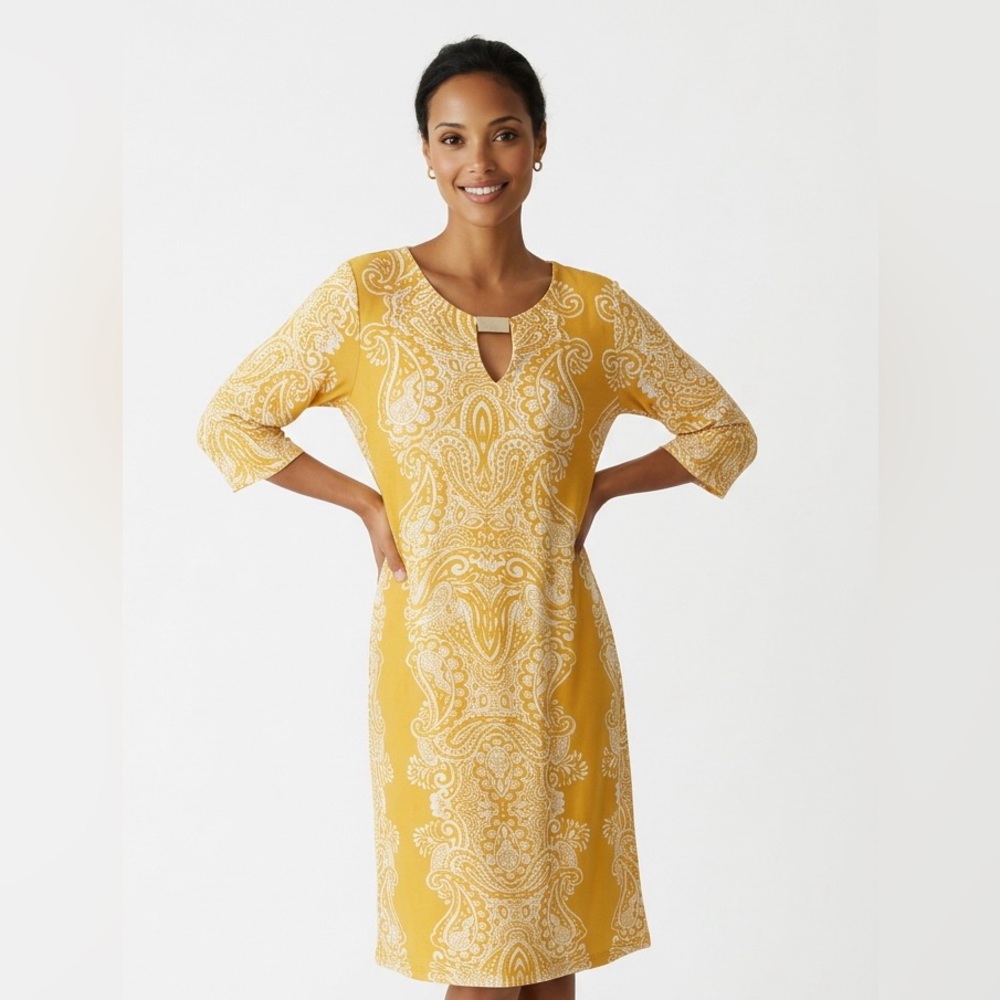 Sunny Leigh Paisley Print Dress Short Sleeve  size L New